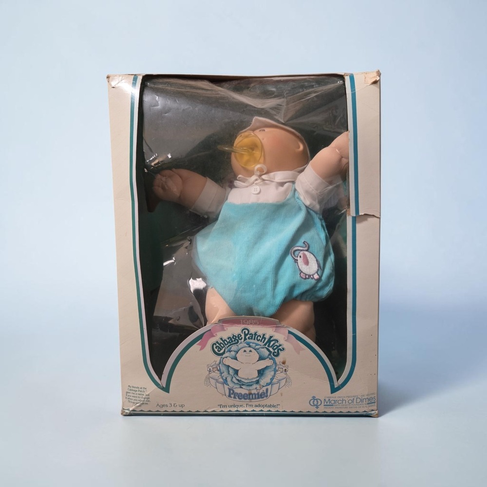 1985 Cabbage Patch Kids Doll 3870 Elephant Romper Bald Baby Boy W/ Box +Diapers